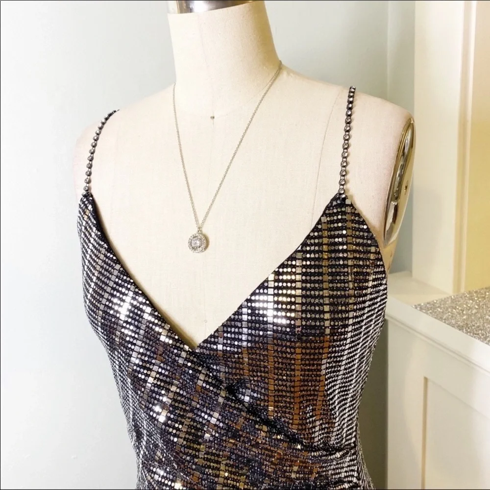 NWT Silver Sequin Mini Dress Sexy Bling Party Dress Medium - Picture 4 of 12